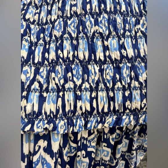 J. McLaughlin The Ciri Maxi Dress Blue Damask 100% Cotton Ruched Bodice Casual - Picture 12 of 14